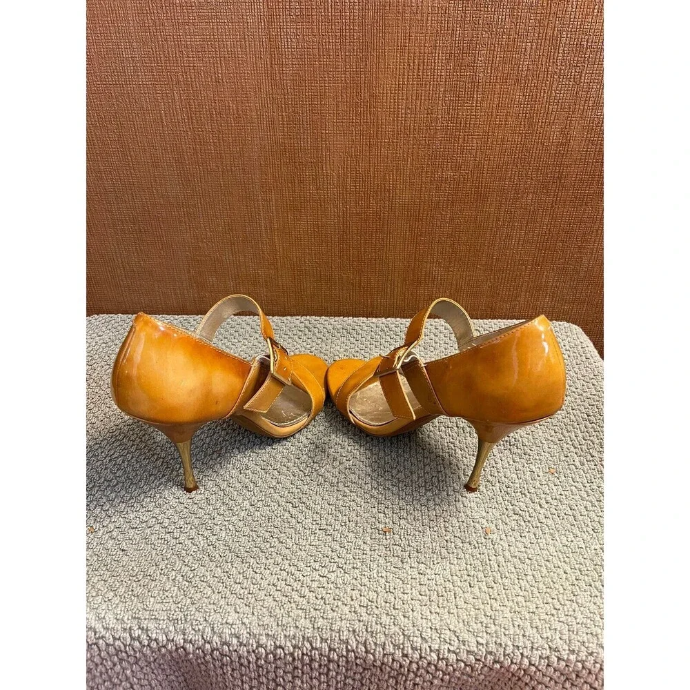 LINEA PAOLO Women's Tan  Peep Toe Buckle Strap Heel Size 8.5M - Picture 3 of 5